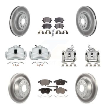 Front Rear Brake Caliper Coat Rotor & Ceramic Pad Kit (10Pc) For 2012 Volkswagen CC 2.0L KCG-100902T
