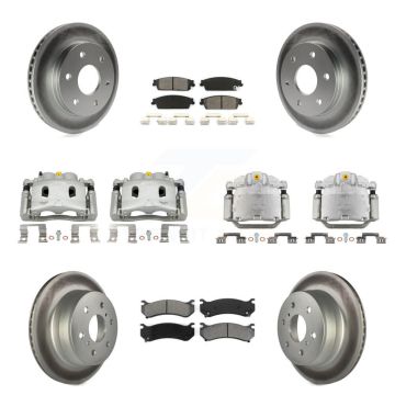 Front Rear Disc Brake Caliper Coated Rotors And Semi-Metallic Pads Kit (10Pc) For KCG-100904S