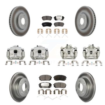 Front Rear Disc Brake Caliper Coated Rotor And Ceramic Pad Kit (10Pc) For Hyundai Sonata KCG-100905T