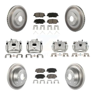 Front Rear Disc Brake Caliper Coated Rotors And Ceramic Pads Kit (10Pc) For Kia Sorento KCG-100907C