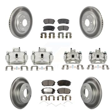 Front Rear Disc Brake Caliper Coated Rotor And Ceramic Pad Kit (10Pc) For Hyundai Sonata KCG-100907T