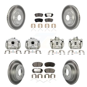 Front Rear Disc Brake Caliper Coated Rotors And Ceramic Pads Kit (10Pc) For Kia Optima KCG-100908T