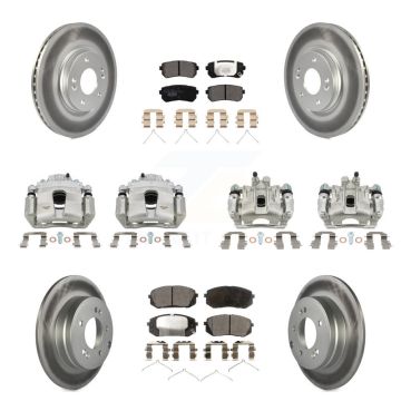Front Rear Disc Brake Caliper Coated Rotors And Ceramic Pads Kit (10Pc) For Kia Optima KCG-100909T