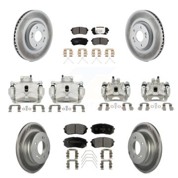 Front Rear Disc Brake Caliper Coated Rotors And Ceramic Pads Kit (10Pc) For Kia Optima KCG-100910T