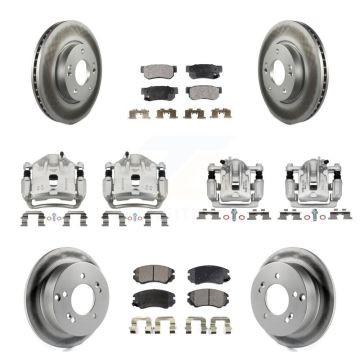 Front Rear Brake Caliper Coat Rotors Semi-Metallic Pad Kit (10Pc) For Hyundai Sonata Kia KCG-100918P