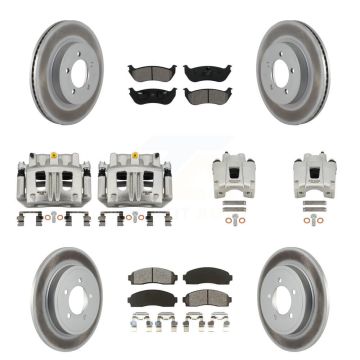 Front Rear Disc Brake Caliper Coat Rotors Semi-Metallic Pad Kit (10Pc) For Ford Explorer KCG-100918S