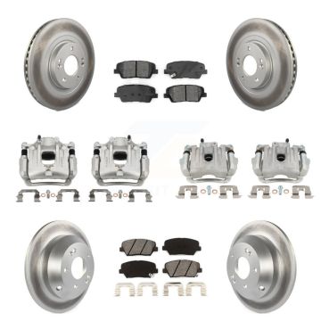 Front Rear Disc Brake Caliper Coat Rotors & Semi-Metallic Pad Kit (10Pc) For Kia Sorento KCG-100925S