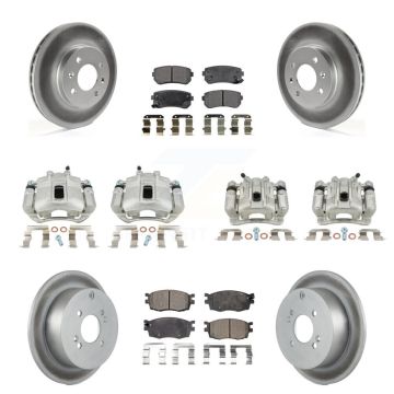 Front Rear Brake Caliper Coat Rotor & Ceramic Pad Kit (10Pc) For Hyundai Accent Kia Rio5 KCG-100925T