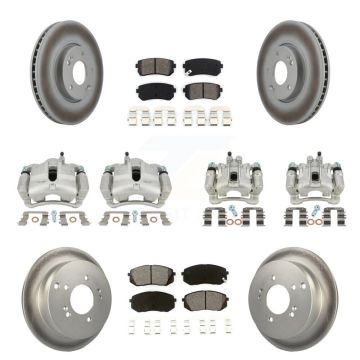 Front Rear Brake Caliper Coat Rotors Semi-Metallic Pad Kit (10Pc) For Hyundai Tucson Kia KCG-100931S