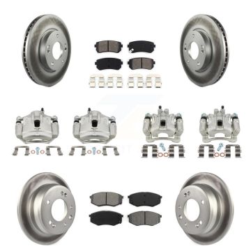Front Rear Brake Caliper Coat Rotors Semi-Metallic Pad Kit (10Pc) For Hyundai Tucson Kia KCG-100932S