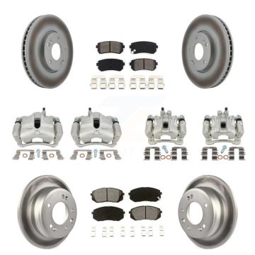Front Rear Brake Caliper Coat Rotors Semi-Metallic Pad Kit (10Pc) For Hyundai Tucson Kia KCG-100933S