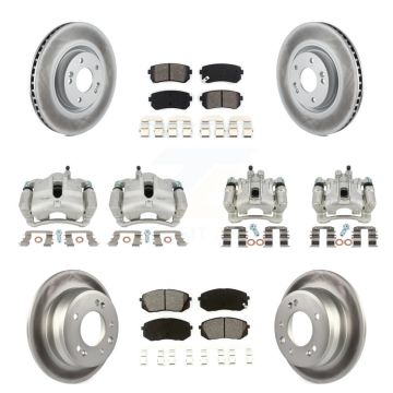Front Rear Disc Brake Caliper Coat Rotor Semi-Metallic Pad Kit (10Pc) For Hyundai Tucson KCG-100934S