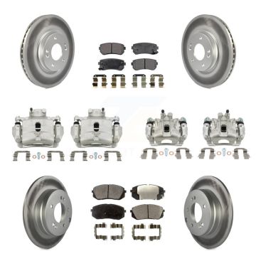 Front Rear Disc Brake Caliper Coat Rotor Semi-Metallic Pad Kit (10Pc) For Hyundai Sonata KCG-100937P