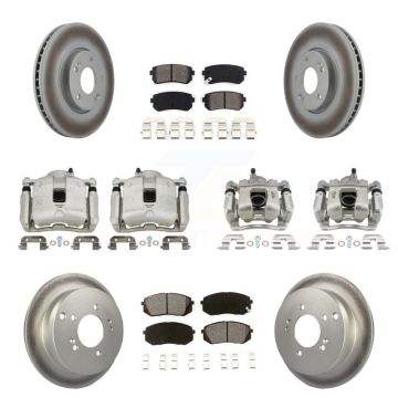 Front Rear Disc Brake Caliper Coat Rotor & Semi-Metallic Pad Kit (10Pc) For Kia Sportage KCG-100937S