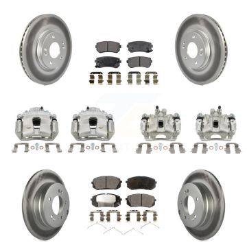 Front Rear Disc Brake Caliper Coat Rotor Semi-Metallic Pad Kit (10Pc) For Hyundai Sonata KCG-100940P