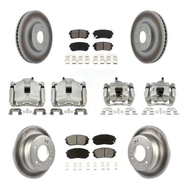 Front Rear Disc Brake Caliper Coat Rotor & Semi-Metallic Pad Kit (10Pc) For Kia Sportage KCG-100941S