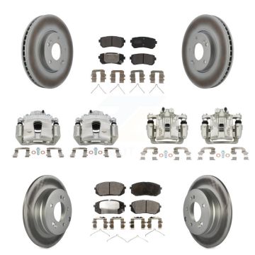 Front Rear Disc Brake Caliper Coat Rotor Semi-Metallic Pad Kit (10Pc) For Hyundai Sonata KCG-100942P