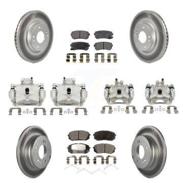 Front Rear Disc Brake Caliper Coat Rotor Semi-Metallic Pad Kit (10Pc) For Hyundai Sonata KCG-100943P