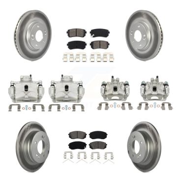 Front Rear Disc Brake Caliper Coat Rotor Semi-Metallic Pad Kit (10Pc) For Hyundai Sonata KCG-100943S