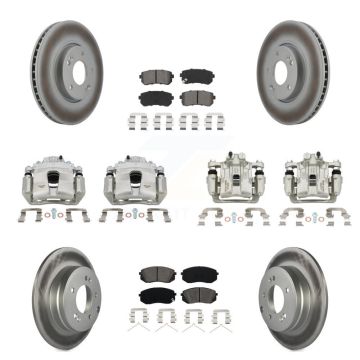 Front Rear Disc Brake Caliper Coat Rotor Semi-Metallic Pad Kit (10Pc) For Hyundai Sonata KCG-100944S