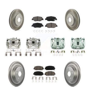 Front Rear Disc Brake Caliper Coated Rotors And Ceramic Pads Kit (10Pc) For Honda CR-V KCG-100946C