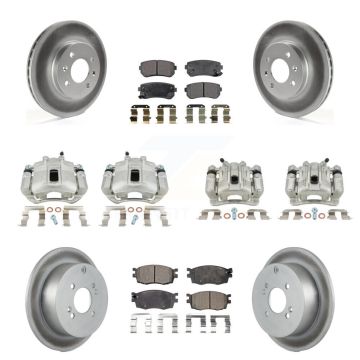 Front Rear Brake Caliper Coat Rotors Semi-Metallic Pad Kit (10Pc) For Hyundai Accent Kia KCG-100947P
