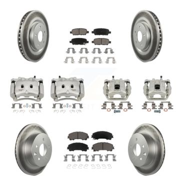 Front Rear Disc Brake Caliper Coated Rotors And Ceramic Pads Kit (10Pc) For Nissan Rogue KCG-100948C