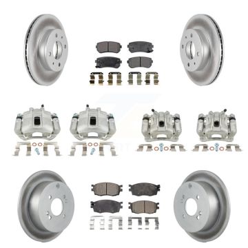 Front Rear Disc Brake Caliper Coat Rotor Semi-Metallic Pad Kit (10Pc) For Hyundai Accent KCG-100948P