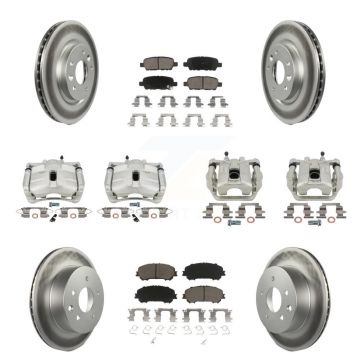 Front Rear Disc Brake Caliper Coat Rotor & Ceramic Pad Kit (10Pc) For Nissan Rogue Sport KCG-100949C