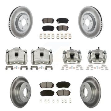 Front Rear Disc Brake Caliper Coat Rotor Semi-Metallic Pad Kit (10Pc) For Hyundai Tucson KCG-100949S