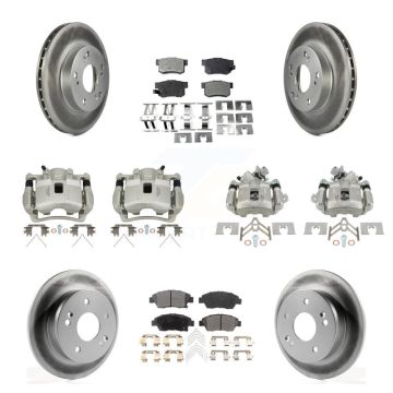 Front Rear Brake Caliper Coat Rotor & Semi-Metallic Pad Kit (10Pc) For Honda Civic Acura KCG-100951P