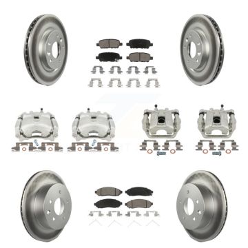 Front Rear Disc Brake Caliper Coated Rotors And Ceramic Pads Kit (10Pc) For Nissan LEAF KCG-100952C