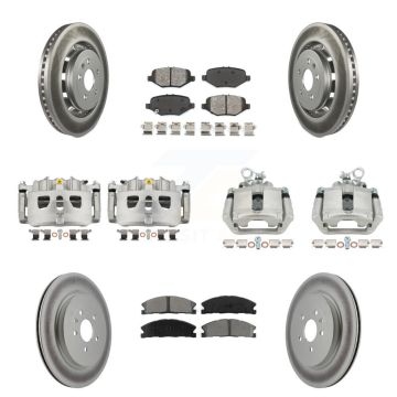 Front Rear Brake Caliper Coat Rotors Semi-Metallic Pad Kit (10Pc) For Ford Explorer Flex KCG-100952S