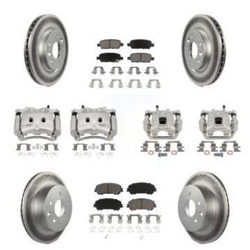 Front Rear Disc Brake Caliper Coated Rotors And Ceramic Pads Kit (10Pc) For Nissan Rogue KCG-100954C
