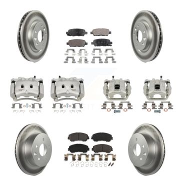Front Rear Disc Brake Caliper Coat Rotor & Semi-Metallic Pad Kit (10Pc) For Nissan Rogue KCG-100959P