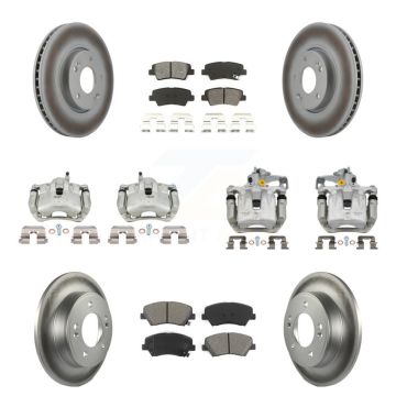 Front Rear Disc Brake Caliper Coat Rotors And Semi-Metallic Pad Kit (10Pc) For Kia Forte KCG-100961S