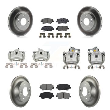 Front Rear Brake Caliper Coat Rotor Semi-Metallic Pad Kit (10Pc) For Hyundai Veloster GT KCG-100964S