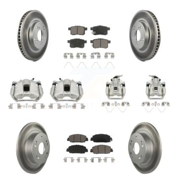Front Rear Disc Brake Caliper Coated Rotors And Ceramic Pads Kit (10Pc) For Honda Accord KCG-100966C