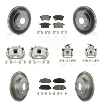 Front Rear Disc Brake Caliper Coated Rotors And Ceramic Pads Kit (10Pc) For Honda Accord KCG-100967C