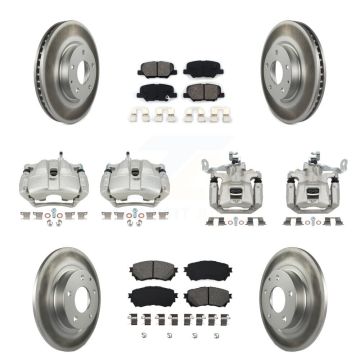 Front Rear Disc Brake Caliper Coated Rotors And Semi-Metallic Pad Kit (10Pc) For Mazda 6 KCG-100968S