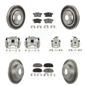 Front Rear Disc Brake Caliper Coated Rotors And Ceramic Pads Kit (10Pc) For Honda Accord KCG-100969C