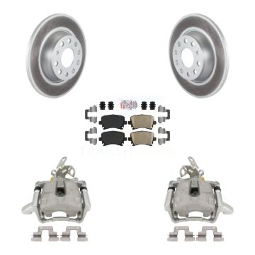 Rear Brake Caliper Coat Rotor & Ceramic Pad Kit For Volkswagen Jetta GTI Audi A3 Quattro KCG-100970N