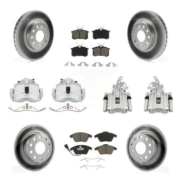 Front Rear Brake Caliper Coat Rotor & Ceramic Pad Kit (10Pc) For Volkswagen Jetta Beetle KCG-100978C