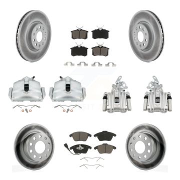 Front Rear Disc Brake Caliper Coat Rotors & Ceramic Pad Kit (10Pc) For Volkswagen Beetle KCG-100982C