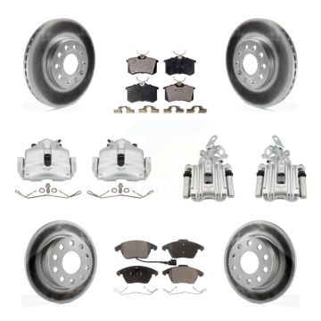 Front Rear Brake Caliper Coat Rotor & Ceramic Pad Kit (10Pc) For Volkswagen Jetta Beetle KCG-100983T