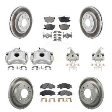 Front Rear Disc Brake Caliper Coat Rotors & Semi-Metallic Pad Kit (10Pc) For Kia Spectra KCG-100987P