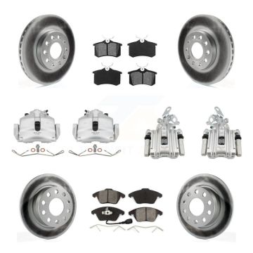 Front Rear Brake Caliper Coat Rotors & Semi-Metallic Pad Kit (10Pc) For Volkswagen Jetta KCG-100990S