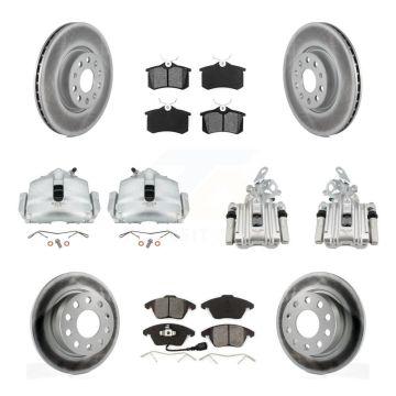 Front Rear Brake Caliper Coat Rotor & Semi-Metallic Pad Kit (10Pc) For Volkswagen Beetle KCG-100994S