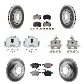 Front Rear Brake Caliper Coat Rotors & Semi-Metallic Pad Kit (10Pc) For Volkswagen Jetta KCG-100996P