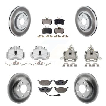 Front Rear Brake Caliper Coat Rotors & Semi-Metallic Pad Kit (10Pc) For Volkswagen Jetta KCG-100997P